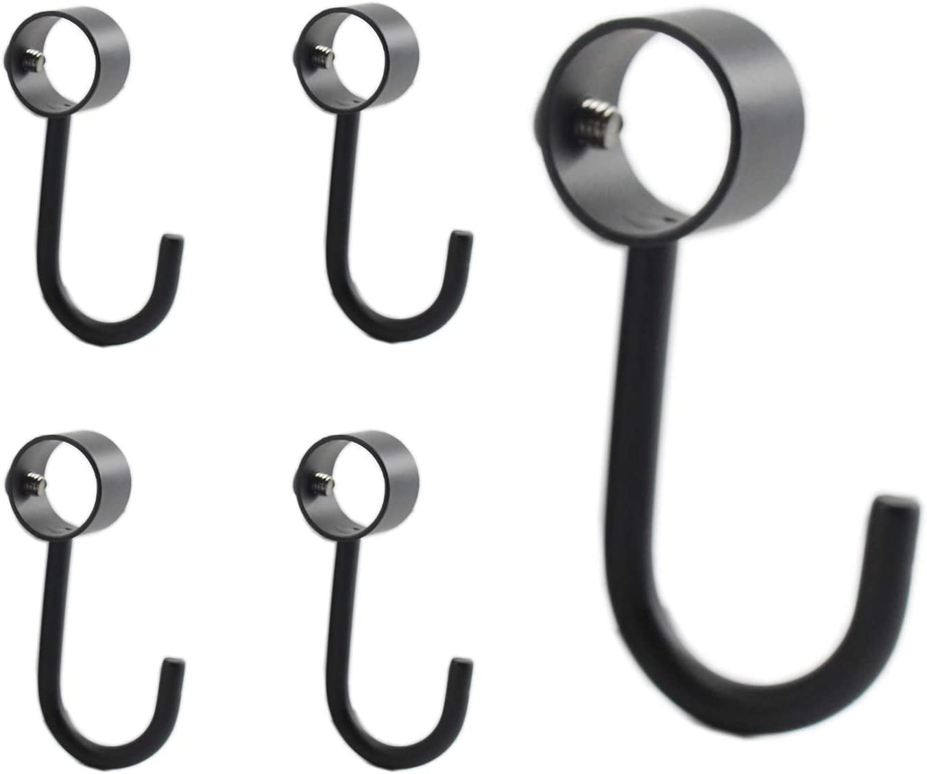 5 Pack Stainless Steel Closet Rod Hooks, Black Heavy Duty Utility Hooks