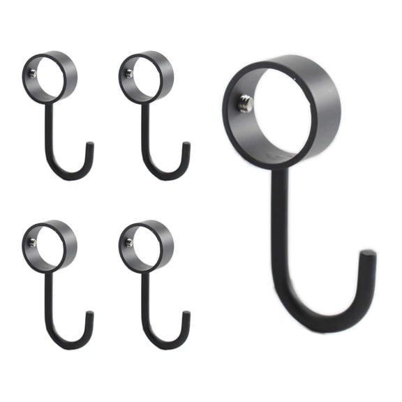 5 Pack Stainless Steel Closet Rod Hooks, Black Heavy Duty Utility Hooks for Hanging Pots,Pans,Mugs,Towels,Oven Mitts,Adjustable J Typed Kitchen Hooks Fit for 19mm Rod