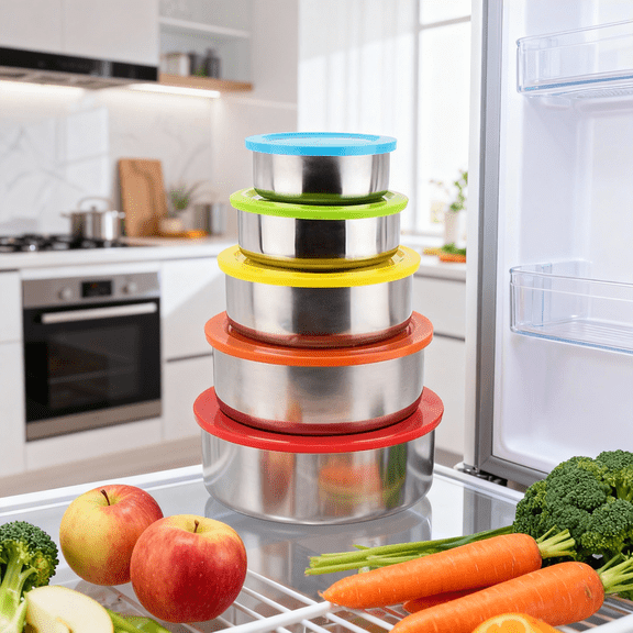 5 Pack Stainless Steel Containers with Lids Small for Lunch, Leak-Proof Stainless Steel Food Storage Containers Stackable