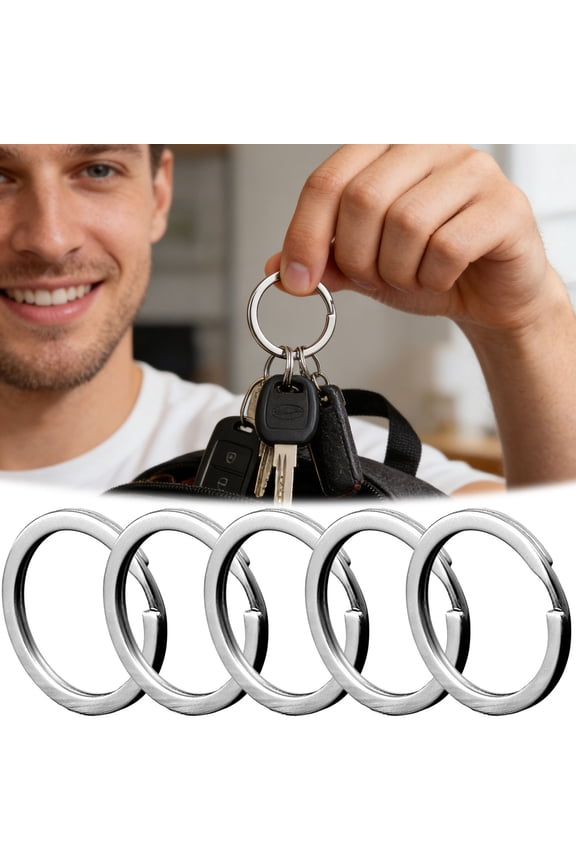 5 Pack Stainless Steel Key Rings  Heavy Duty Flat Split Keychain Rings  Durable Metal Key Holder for Home Organization