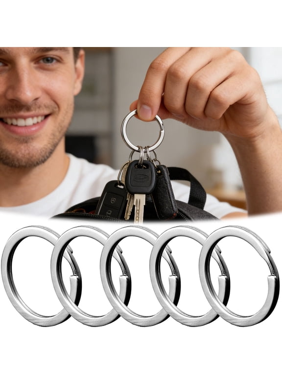 5 Pack Stainless Steel Key Rings Heavy Duty Flat Split Keychain Rings Durable Metal Key Holder for Home Organization