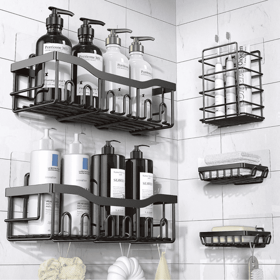 5 Pack Stainless Steel Shower Caddy No Drill Adhesive Bathroom Organizer with Inside Shower, Kitchen & Home Decor Storage