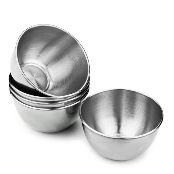 5 Pack Stainless Steel Soy Sauce Dish, 3.3" Small Metal Dipping Bowls, Mini Round Dip Cup for Prep Seasoning Condiment Snack Salad Dessert Spice Appetizer (Silver)