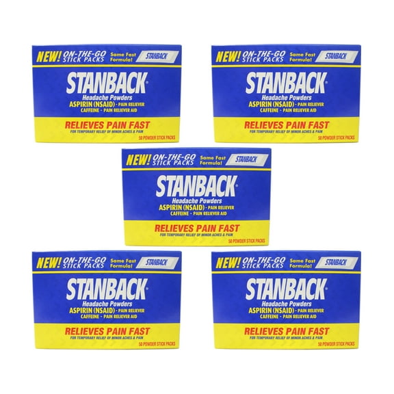 5 Pack Stanback Stick Pack Headache Powders 50 Count Each