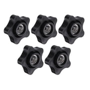 5 Pack Star Knob, 3/8"-16 Star Shape Knurled Clamping Knobs Fluted Screw-On Through Hole Threaded Nuts for Industrial Furniture Tools Jigs Clamps, Black