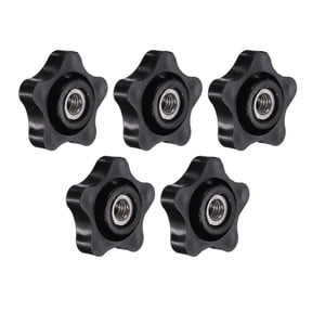 5 Pack Star Knob, 5/16"-18 Star Shape Knurled Clamping Knobs Fluted Screw-On Through Hole Threaded Nuts for Industrial Furniture Tools Jigs Clamps, Black
