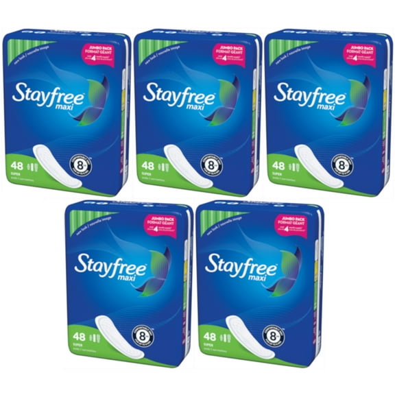 5 Pack Stayfree Maxi Pads for Women Super - Dry, Cool, and Comfortable, 48 Each