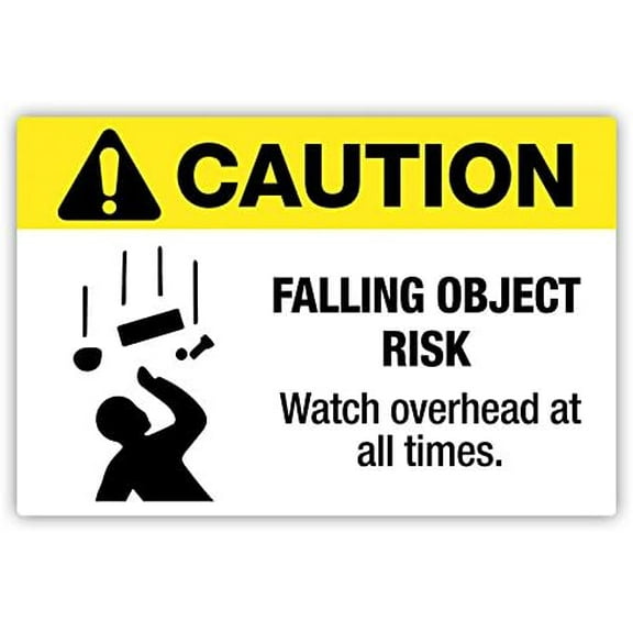 5 Pack - StickerDad Caution - Falling Object Risk Vinyl Decal - Full Color Printed - (Size: 4" x 3" Color: Yellow/White/Black) - for Windows, Walls, Bumpers, Laptop, Lockers, etc.