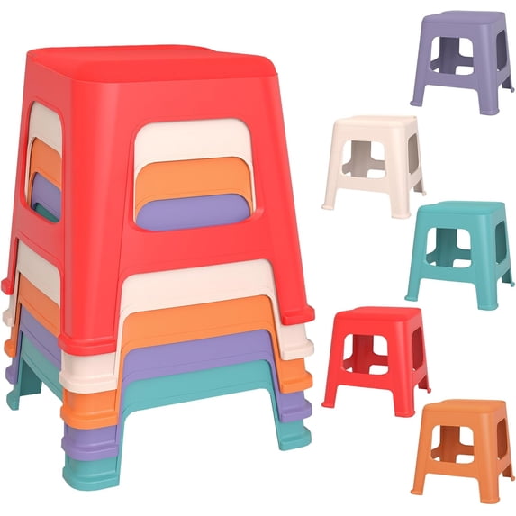 5 Pack Stools for Classroom, Linor 12.9" H Stackable Colorful Nesting Plastic Stool, Backless Chairs Flexible Seating for School, Home