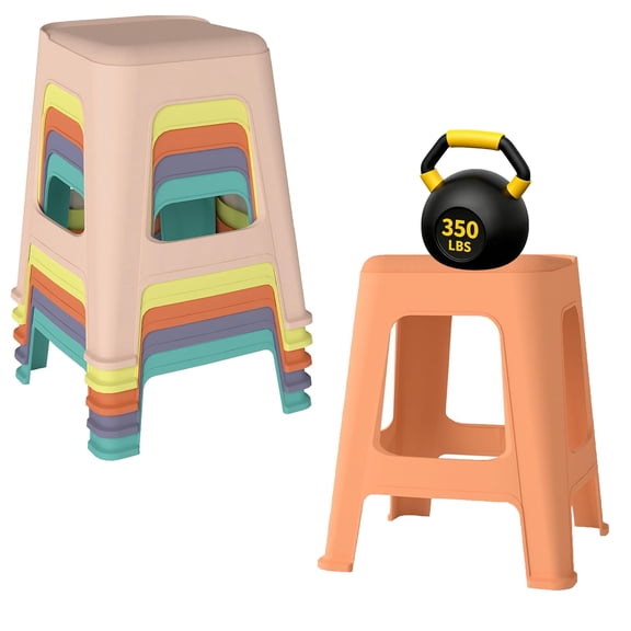 5 Pack Stools for Classroom, Linor 18.8" H Stackable Colorful Nesting Plastic Stool, Backless Chairs Flexible Seating for School, Home