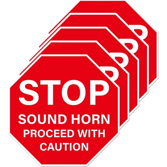 5 Pack Stop Sound Horn Proceed With Caution Stickers 17 17 Inches | Anti-slip Floor Sticker, Vinyl, Waterproof, High Visibility, Strong Adhesion, Sturdy, Safety Sign for Workplace Warehouse