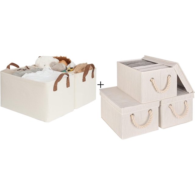 5Pack Storage Baskets For Shelves With Metal Frame, Rectangle Storage