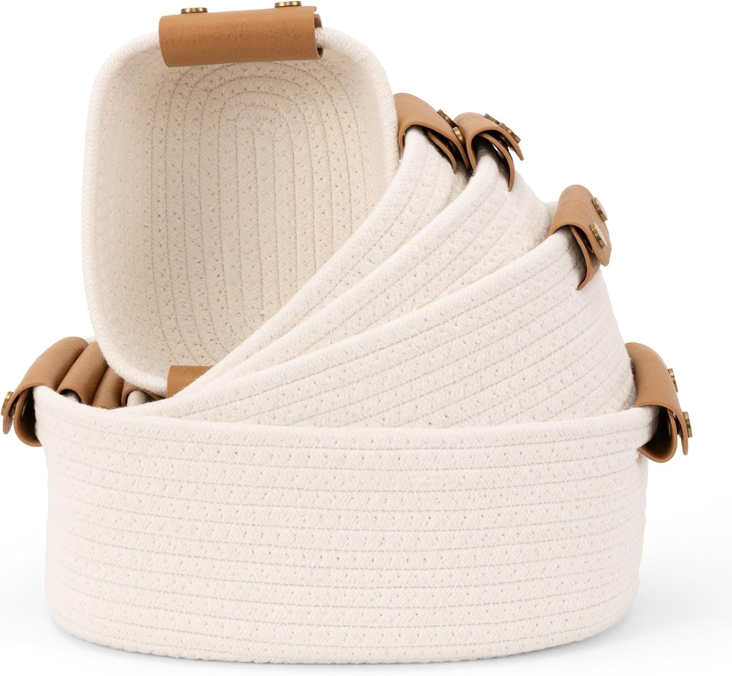 5 Pack Storage Baskets Set , Natural Woven Cotton Rope Organizer Bins for Shelves, Closet, Bathroom , Foldable Home Decor Basket for Bedroom, Living Room , Farmhouse, Modern Style