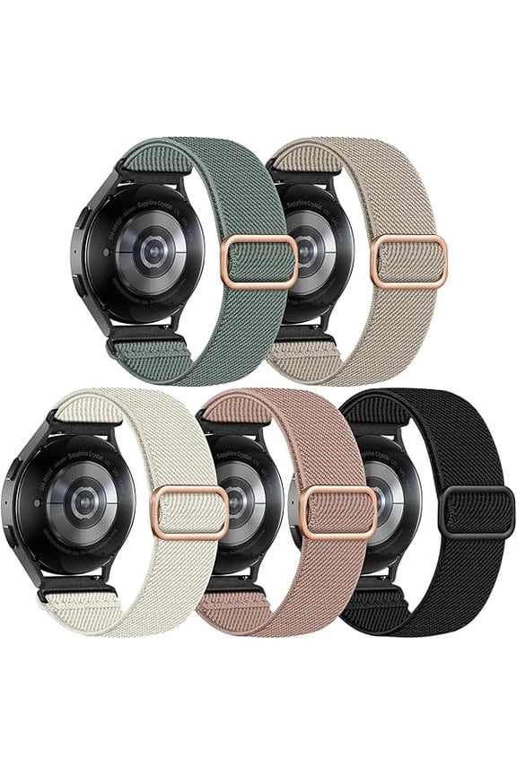 5 Pack Stretchy Bands Compatible with Samsung Galaxy Watch 7 6 5 4 FE Band 40mm 44mm 45mm/Watch 6 4 Classic 4 42mm 46mm 43mm 47mm/Active 2,20mm Soft Nylon Solo Loop Band Elastic Strap