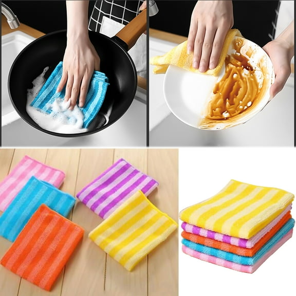 5 Pack Striped Kitchen Dish Towels, 11.8 Inch x 11.8 Inch Bulk Microfiber Absorbent Kitchen Towels, Dish Cloths for Dish Rags for Drying Dishes (5Pcs)