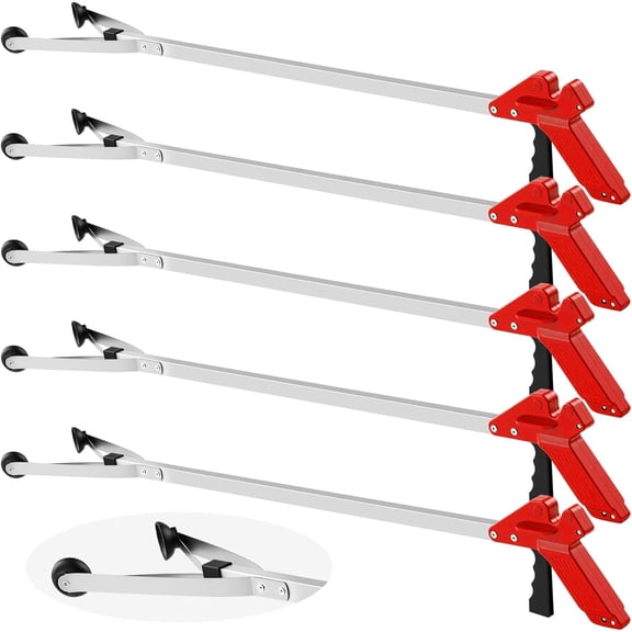 5 Pack Suction Cup Reacher Grabber Heavy Trash Picker Grabber Tool, Long Handy Aids Nonslip Claw Reach Tool for Elderly Pick up Stick Arm Extension Litter Picker (Red)