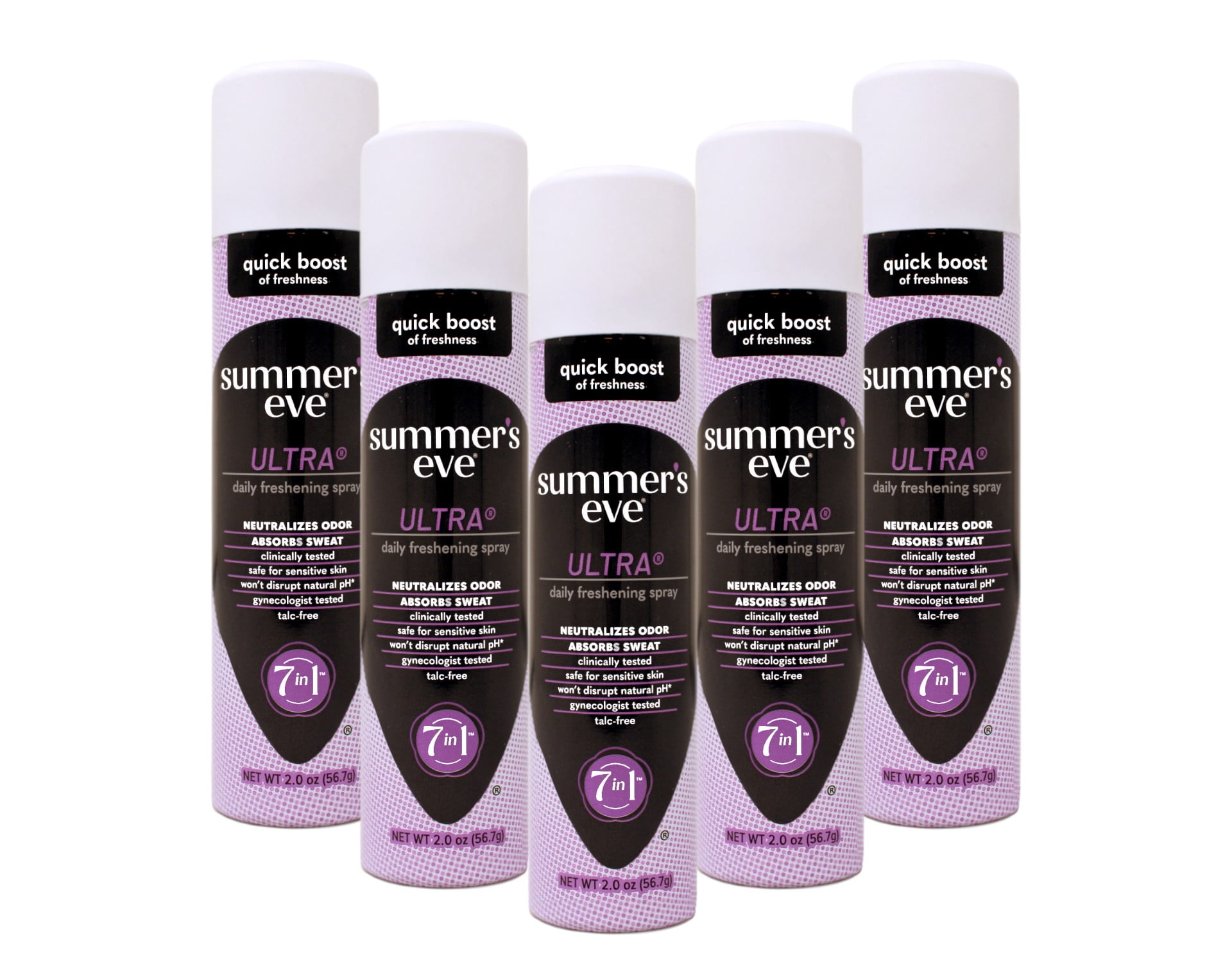 5 Pack - Summer's Eve Ultra Daily Freshening Feminine Spray, 7 in 1, Safe for Sensitive Skin, 2 oz