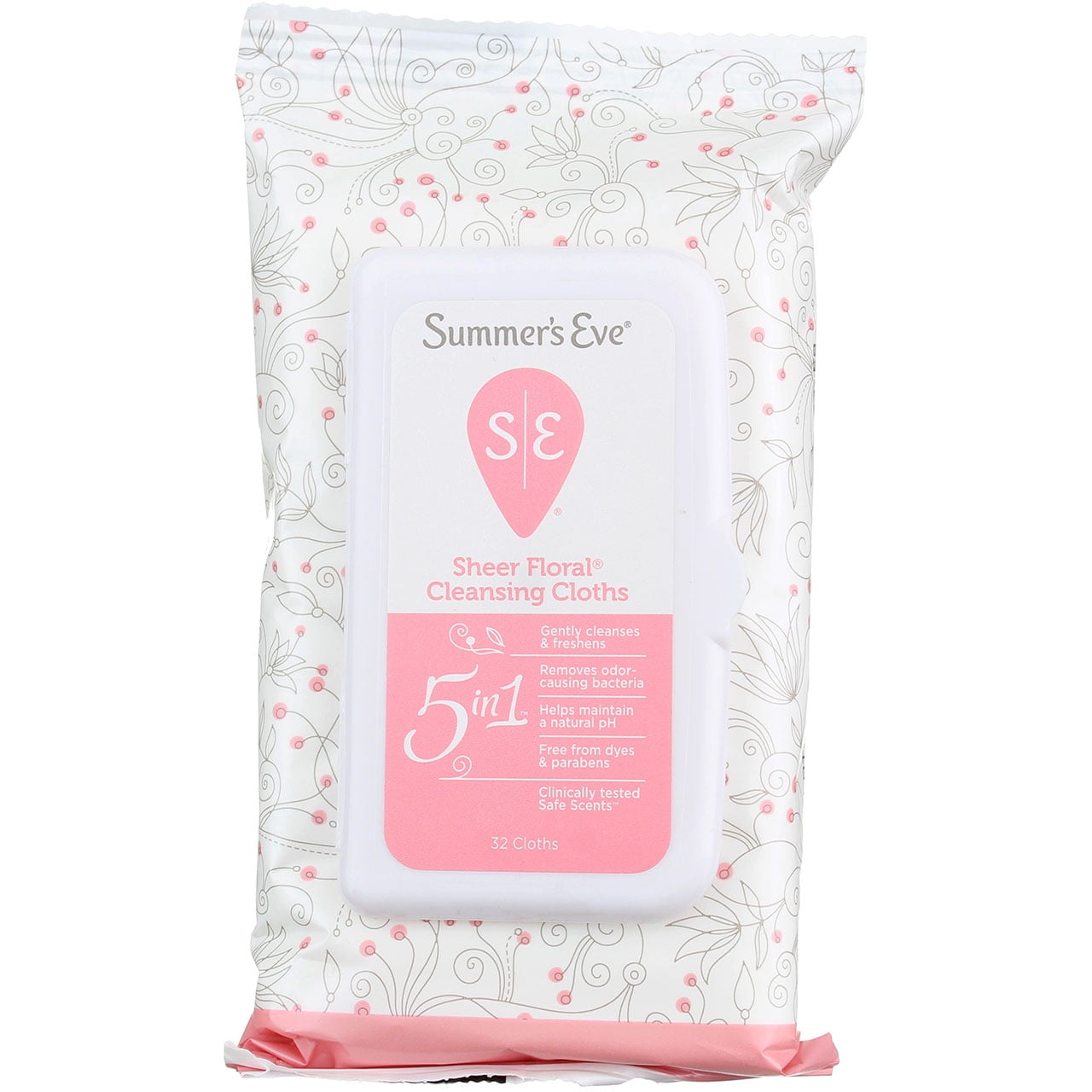 5 Pack Summers Eve Feminine Cleansing Cloths Sensitive Skin Sheer Floral 32 Each