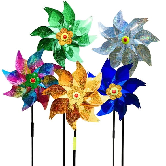 5 Pack Sunflower Windmill Pinwheels for Garden Yard, 360 Degree Rotating Reflective Bird Repellent Spinners, Outdoor Wind Sculptures for Lawn Patio Backyard Decor