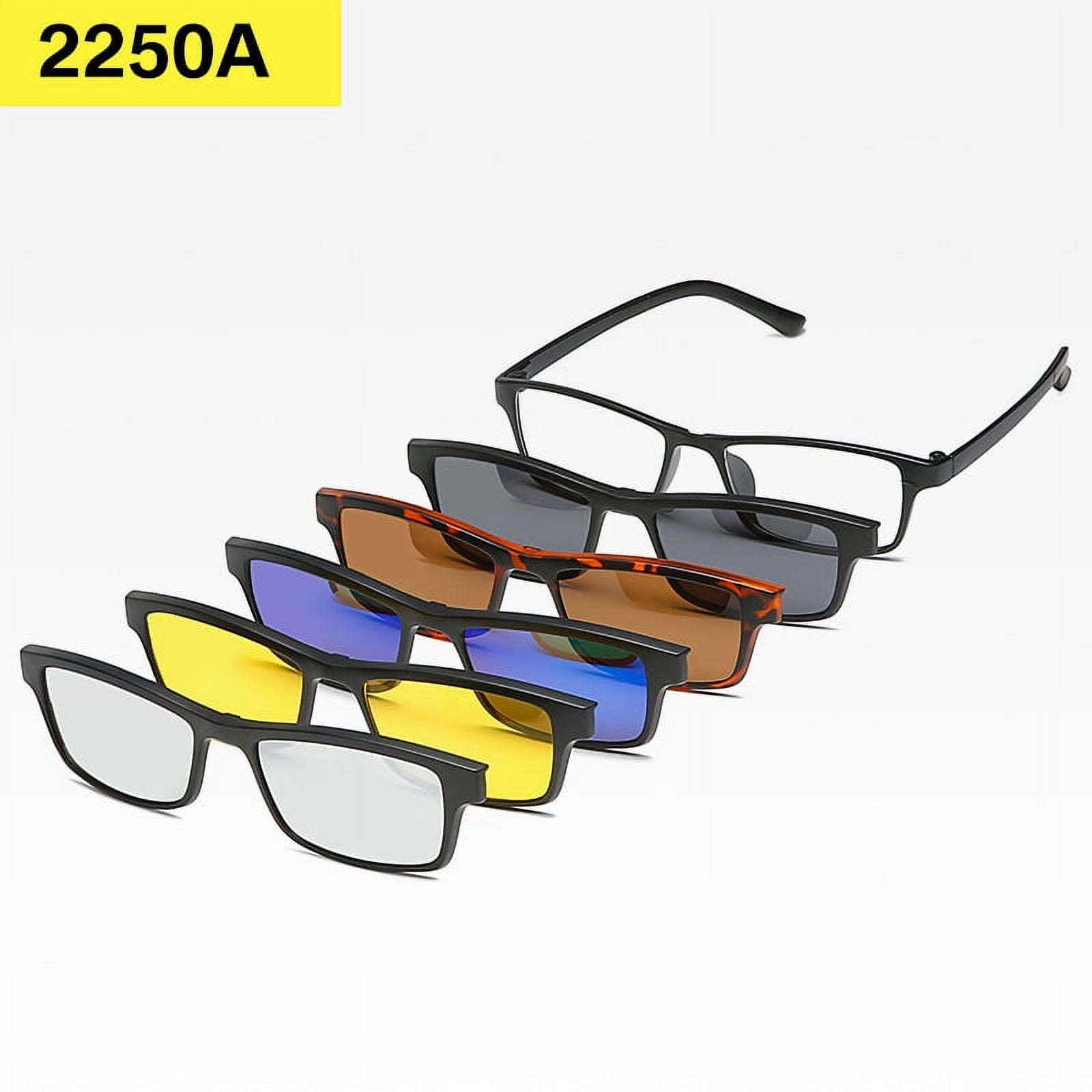 5 Pack Sunglasses Clipon Lens + 1 PC Eyeglass Frames