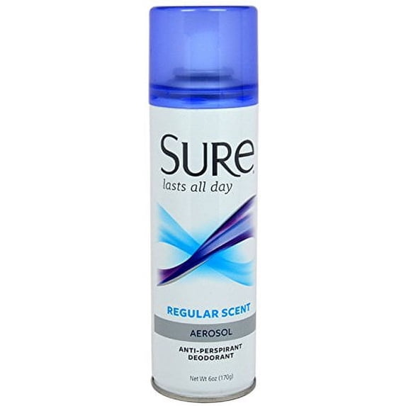 5 Pack Sure Anti-Perspirant Deodorant Aerosol Spray Regular Scent 6oz Each