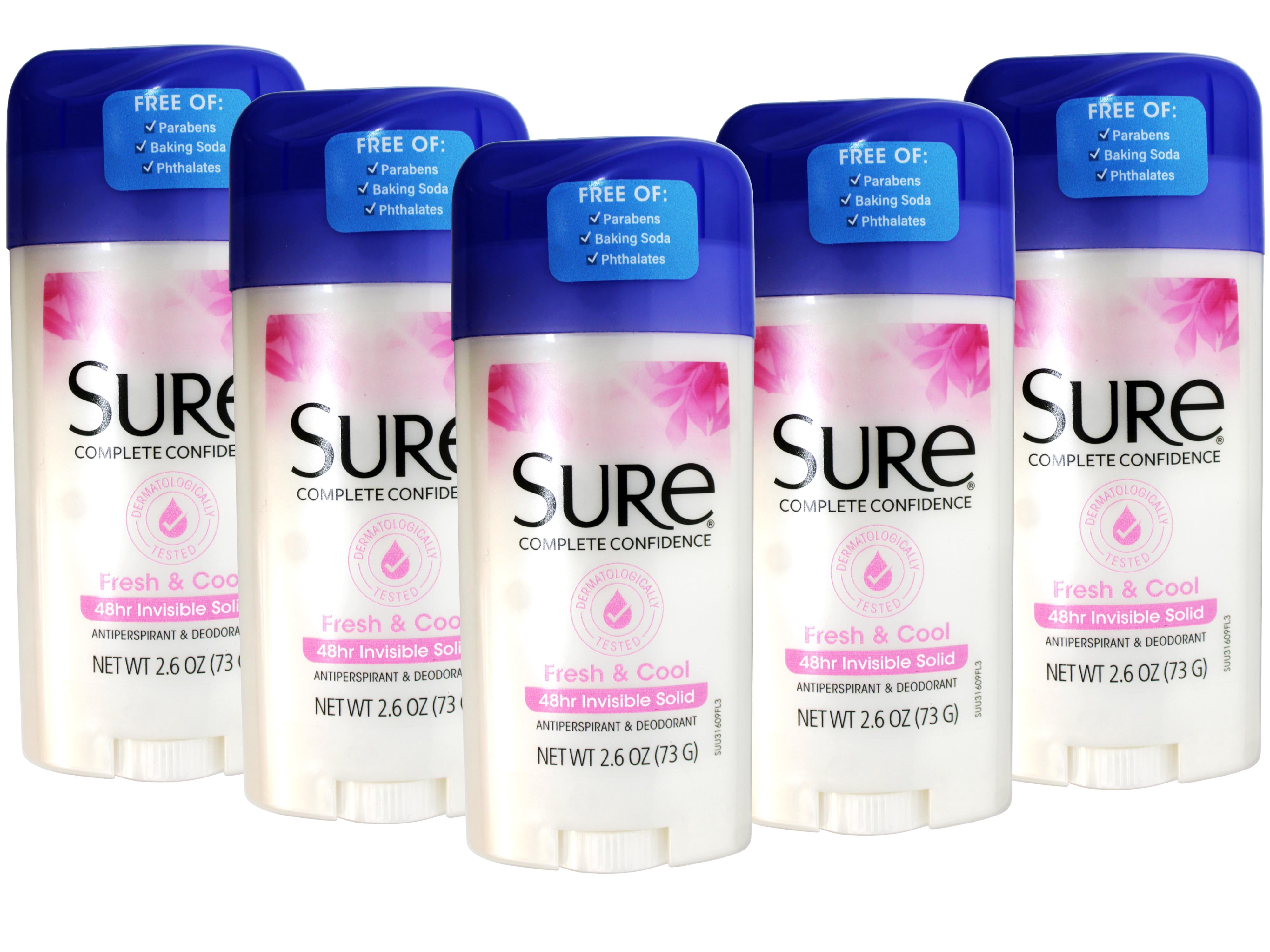 5 Pack - Sure Antiperspirant & Deodorant, Fresh and Cool, 48-Hour Invisible Solid, 2.6 oz