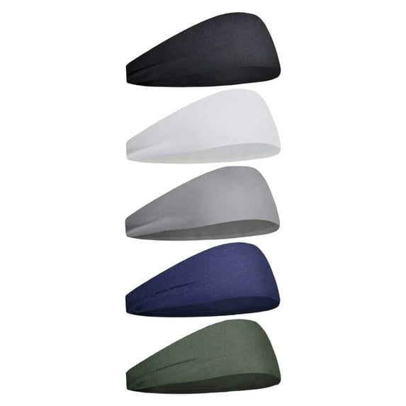 5 Pack Sweat Absorbent Athletic Headbands Sports Bands for Running Workout Yoga Basketball Fitness Hair Bands for Women Men Elastic Non-