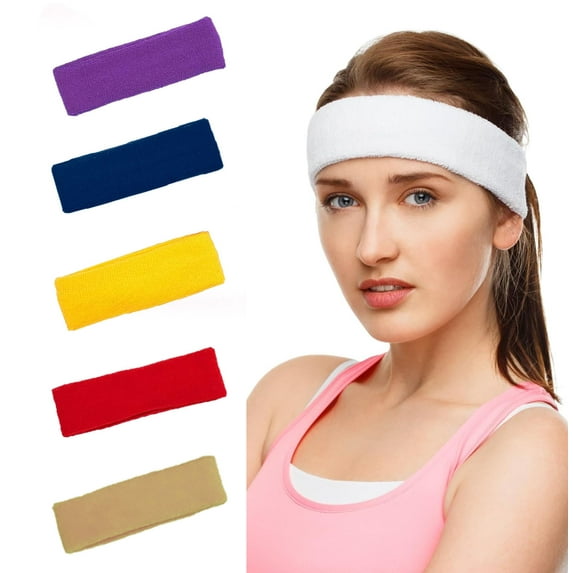 5 Pack Sweatbands Sports Headbands for Men Women Athletic Exercise Gym Workout Running Sweat Headbands Sweat Head Bands