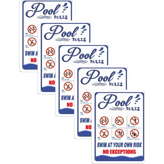 5 Pack Swimming Pool Signs,Funny Pool Rules Signs Outdoor Decor,Outdoor Pool Decor For Beach Water Park Decor 8"x12" Aluminum Sign