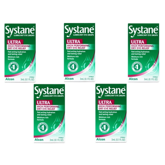 5 Pack - Systane Lubricant Eye Drops Ultra High Performing Dry Eye Relief, 3ml (0.1 fl oz)