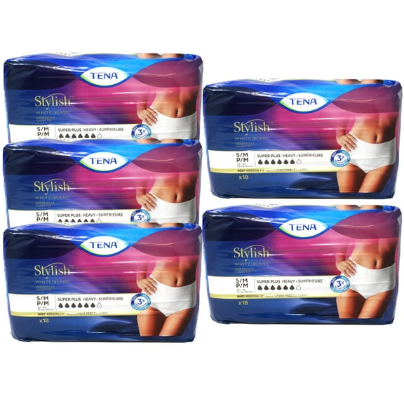 5 Pack - TENA Super Plus Heavy Absorbency Incontinence Underwear for Women, Small/Medium, 18 Count
