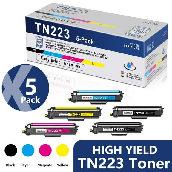 5 Pack TN223 Toner Cartridge Compatible for Brother TN-223 Toner Cartridge MFC-L3770CDW HL-L3210CW Printer