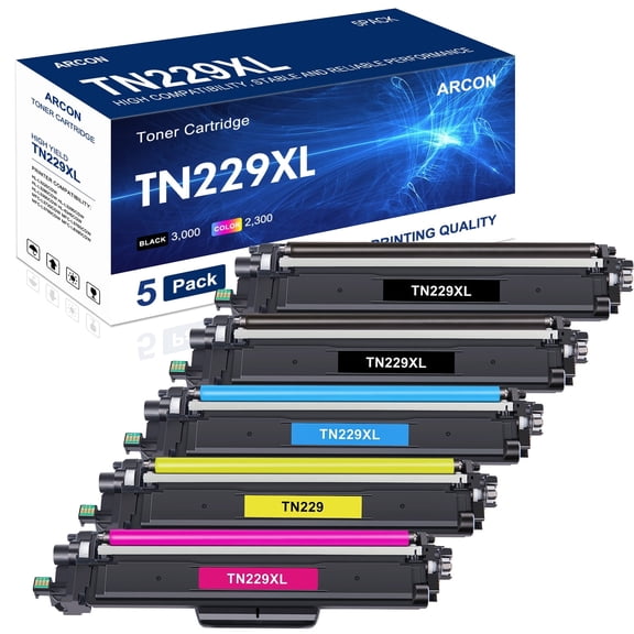5-Pack TN229XL TN229 Toner Cartridge High Yield Compatible for Brother TN-229XL TN229 for MFC-L3780CDW MFC-L3720CDW HL-L3280CDW HL-L3220CDW HL-L3300CDW Printers (TN-229XLBK/C/M/Y)