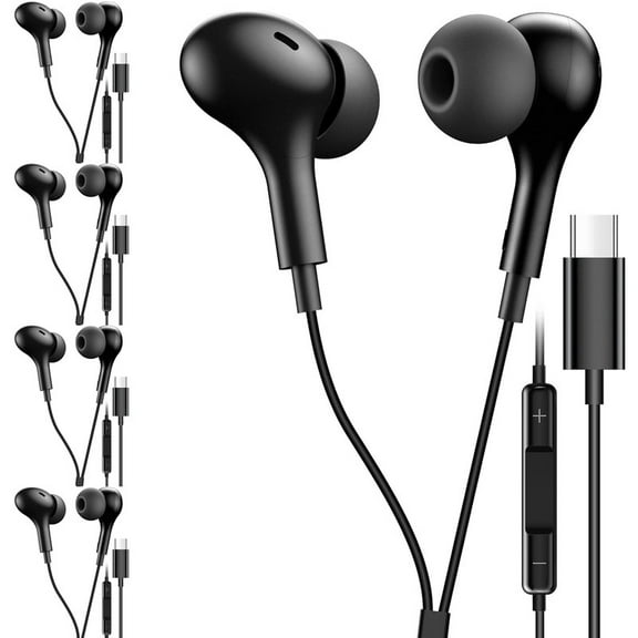 5 Pack TTech Type C Wired Headphones USB-C Earbuds Earphones Compatible with iPhone 16 Pro Max / 16 Pro / 16 Plus / for Samsung Galaxy S24/S23/S22/S21 Ultra, Google Pixel 8/7/6/6a, Black