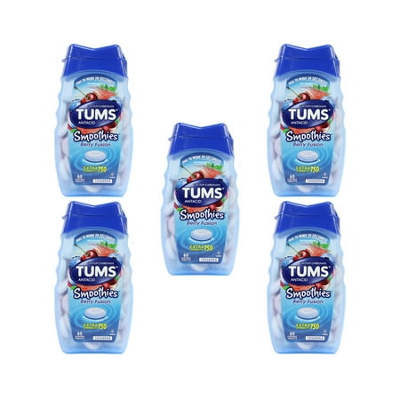 5 Pack - TUMS Smoothies Tablets Berry Fusion 60 Tablets Each
