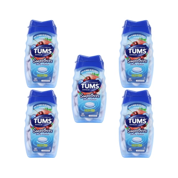 5 Pack - TUMS Smoothies Tablets Berry Fusion 60 Tablets Each