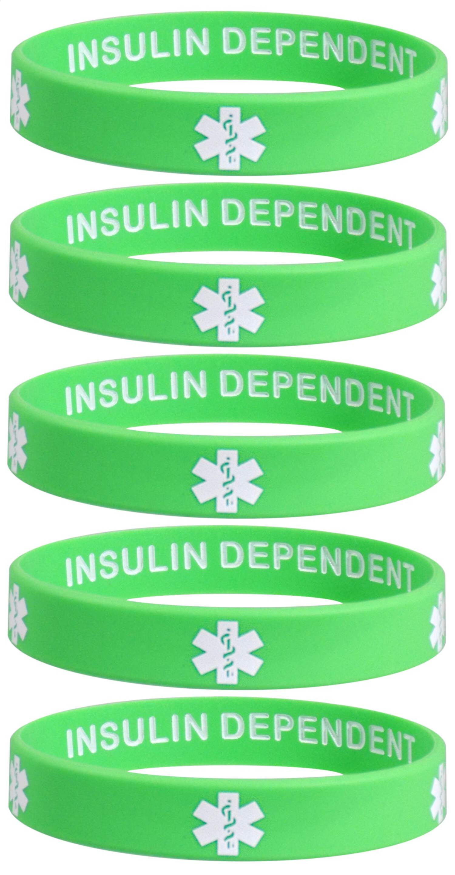 5 Pack - TYPE 1 DIABETIC INSULIN DEPENDENT Silicone Wristbands Privacy ...