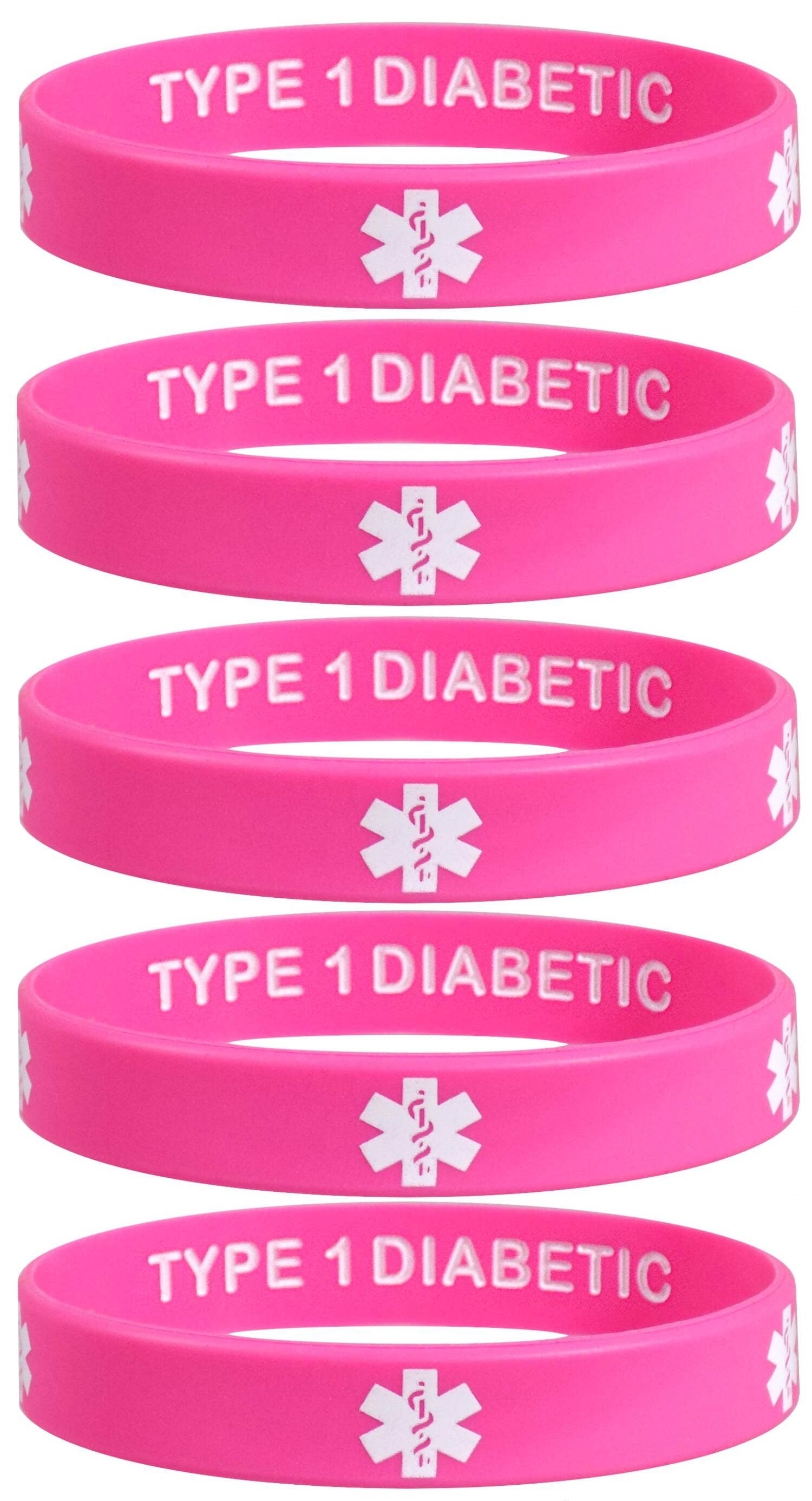 5 Pack - TYPE 1 DIABETIC INSULIN DEPENDENT Silicone Wristbands Privacy ...