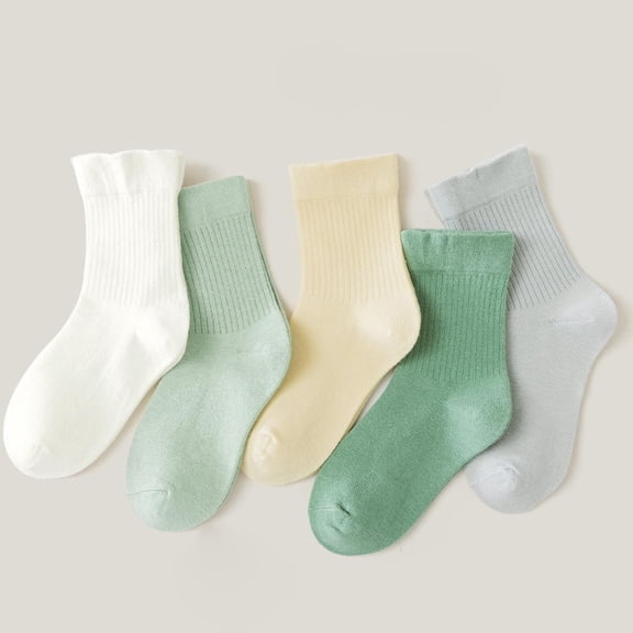5 Pack Teens Boys & Girls Crew Socks Cotton Solid Color Breathable Multipack Loungewear Workout Ankle Sock for 1-15 Years Toddlers Kids