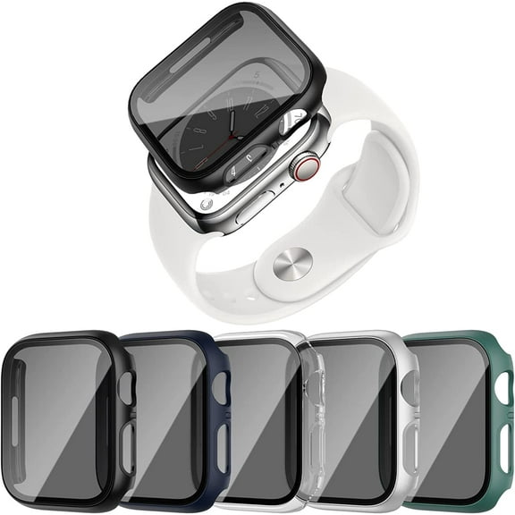 [5 Pack] Tempered Glass Privacy Screen Protector Compatible for Apple Watch Series SE (2nd Gen)/SE/6/5/4 40mm, Hard PC Case Ultra-Thin Bumper Overall Protective Cover
