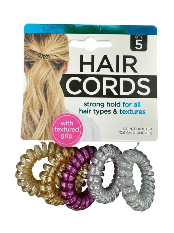 5 Pack Textured Hair Cords with Secure Grip for Ponytails, Buns and Everyday Hairstyles, Suitable for Various Hair Types, Gold, Violet and Silver