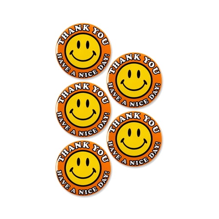 5 Pack - Thank You And Have A Nice Day Orange Pinback Buttons - 2.25