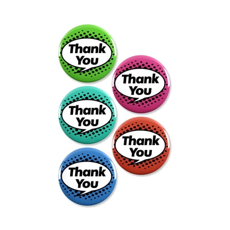 5 Pack - Thank You Cartoon Bubble Pinback Buttons - 2.25 Inch