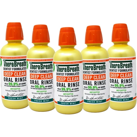 5 Pack - TheraBreath Deep Clean Mouthwash, Alcohol Free, Fresh Mint, 16 fl oz