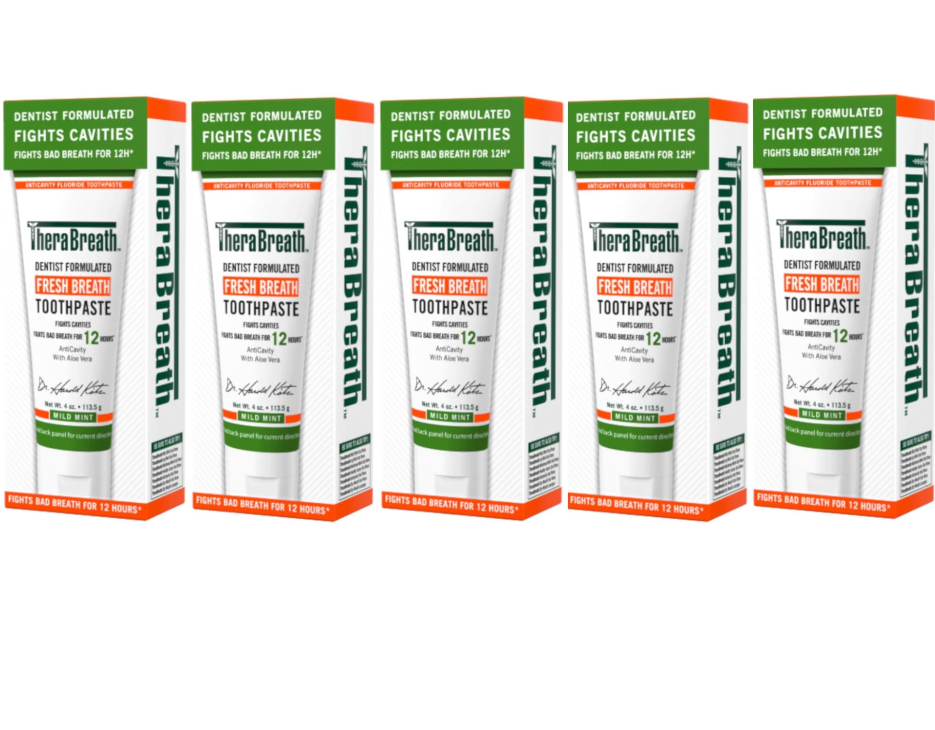 5 Pack - TheraBreath Fresh Breath Dentist Formulated Toothpaste, Mild Mint, 4 Ounce