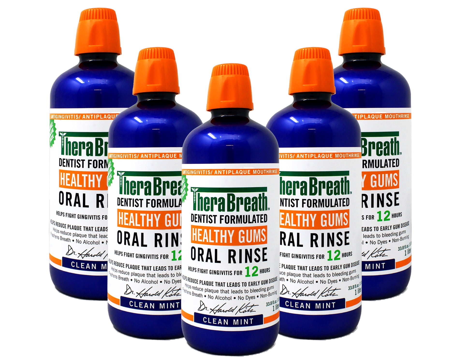 5 Pack - TheraBreath Healthy Gums Mouthwash, Clean Mint, Antigingivitis, 1 Liter (33.8 fl oz)