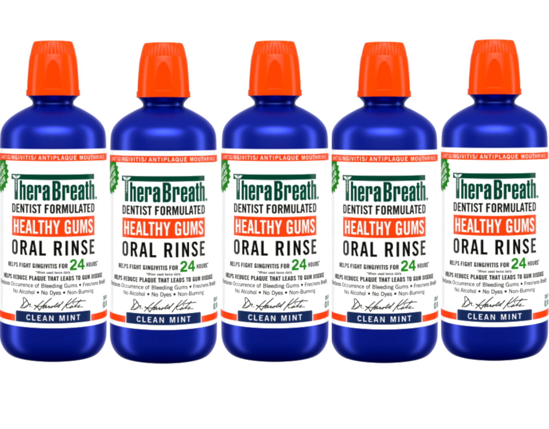 5 Pack - TheraBreath Healthy Gums Mouthwash, Clean Mint, Antigingivitis, 1 Liter (33.8 fl oz)