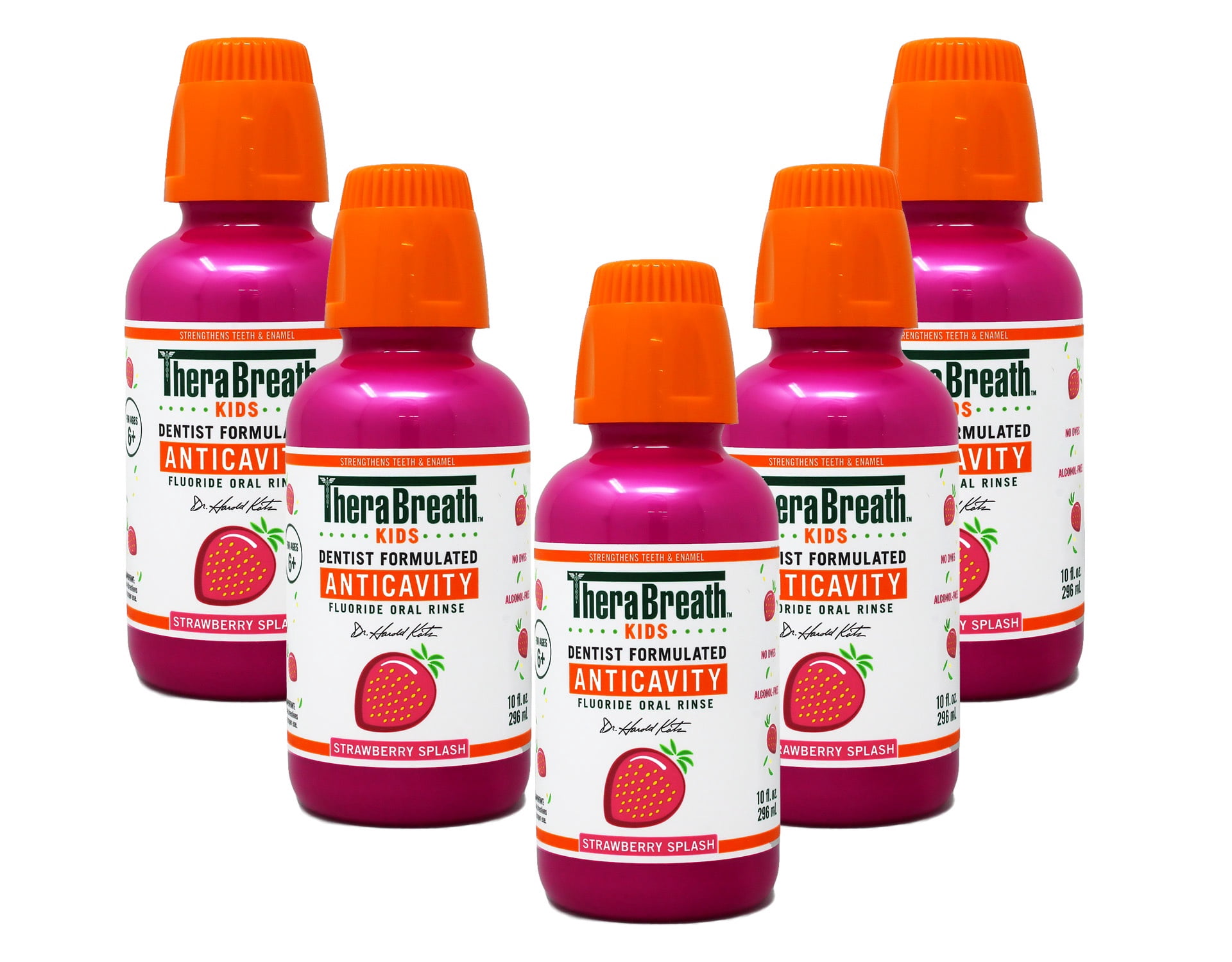 5 Pack - TheraBreath Kids Mouthwash with Fluoride, Organic Strawberry Splash, Anticavity, 10 fl oz
