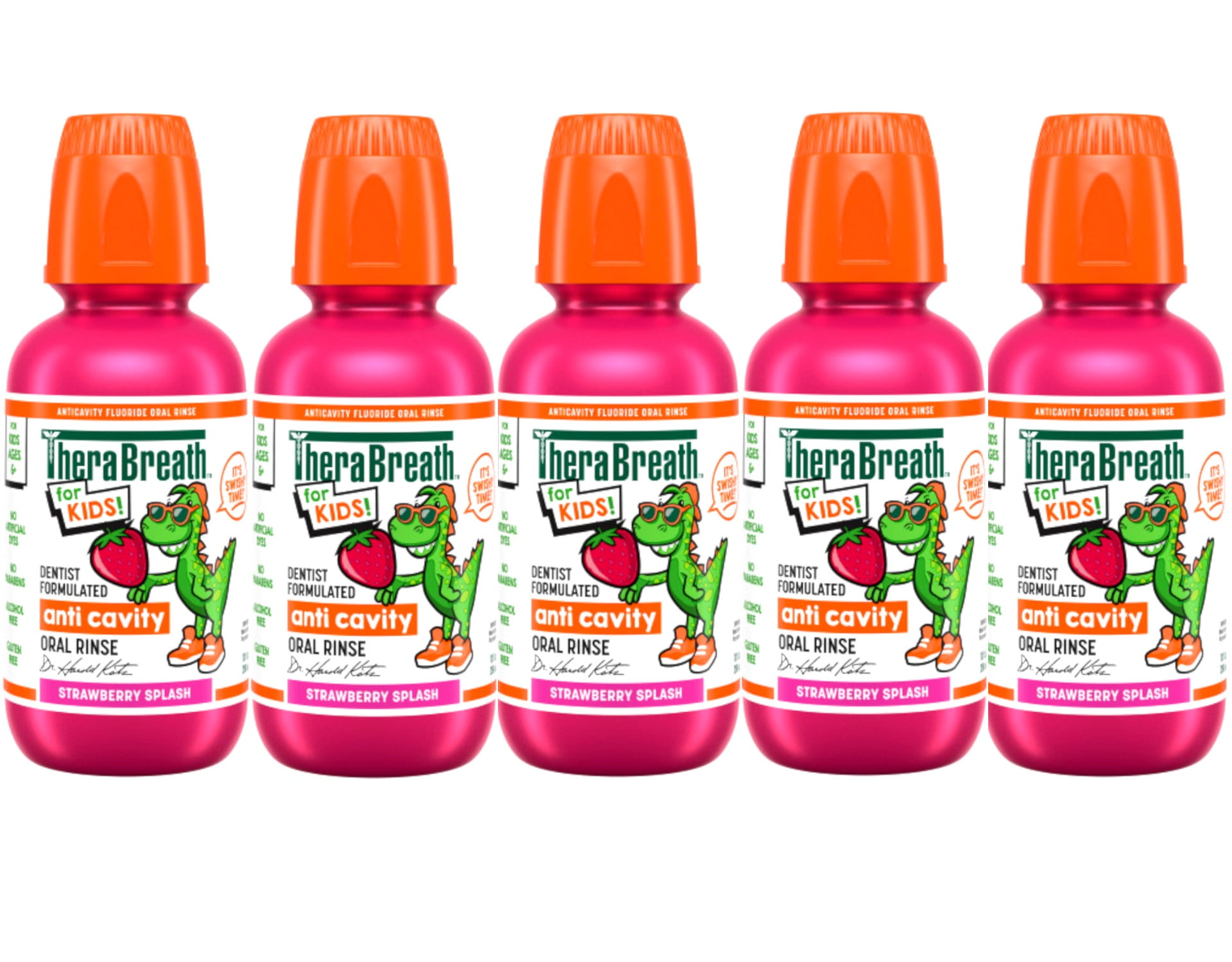 5 Pack - TheraBreath Kids Mouthwash with Fluoride, Organic Strawberry Splash, Anticavity, 10 fl oz