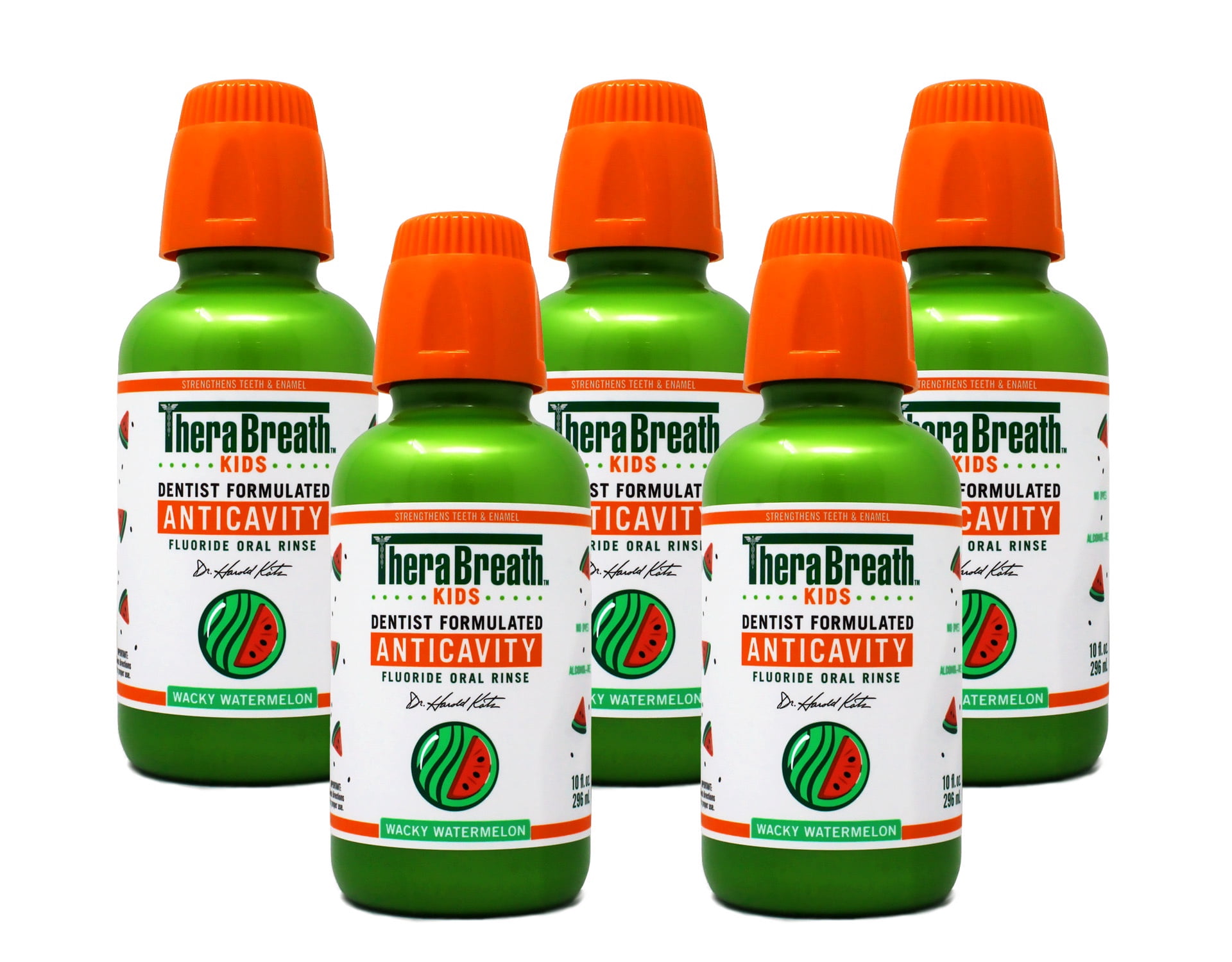 5 Pack - TheraBreath Kids Mouthwash with Fluoride, Organic Wacky Watermelon, Anticavity, 10 fl oz